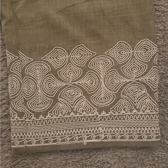 WREN Olive Green Wide-Leg Pants with Embroidered Hem - Picture 2 of 5